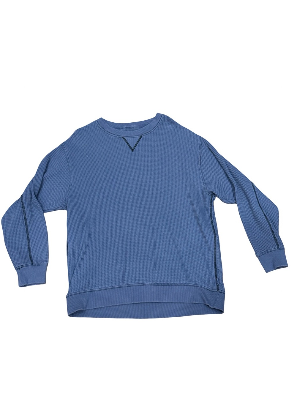 💙 Aerie Blue Waffle Knit Thermal Crewneck Top V-Stitch Size Medium - Picture 3 of 10